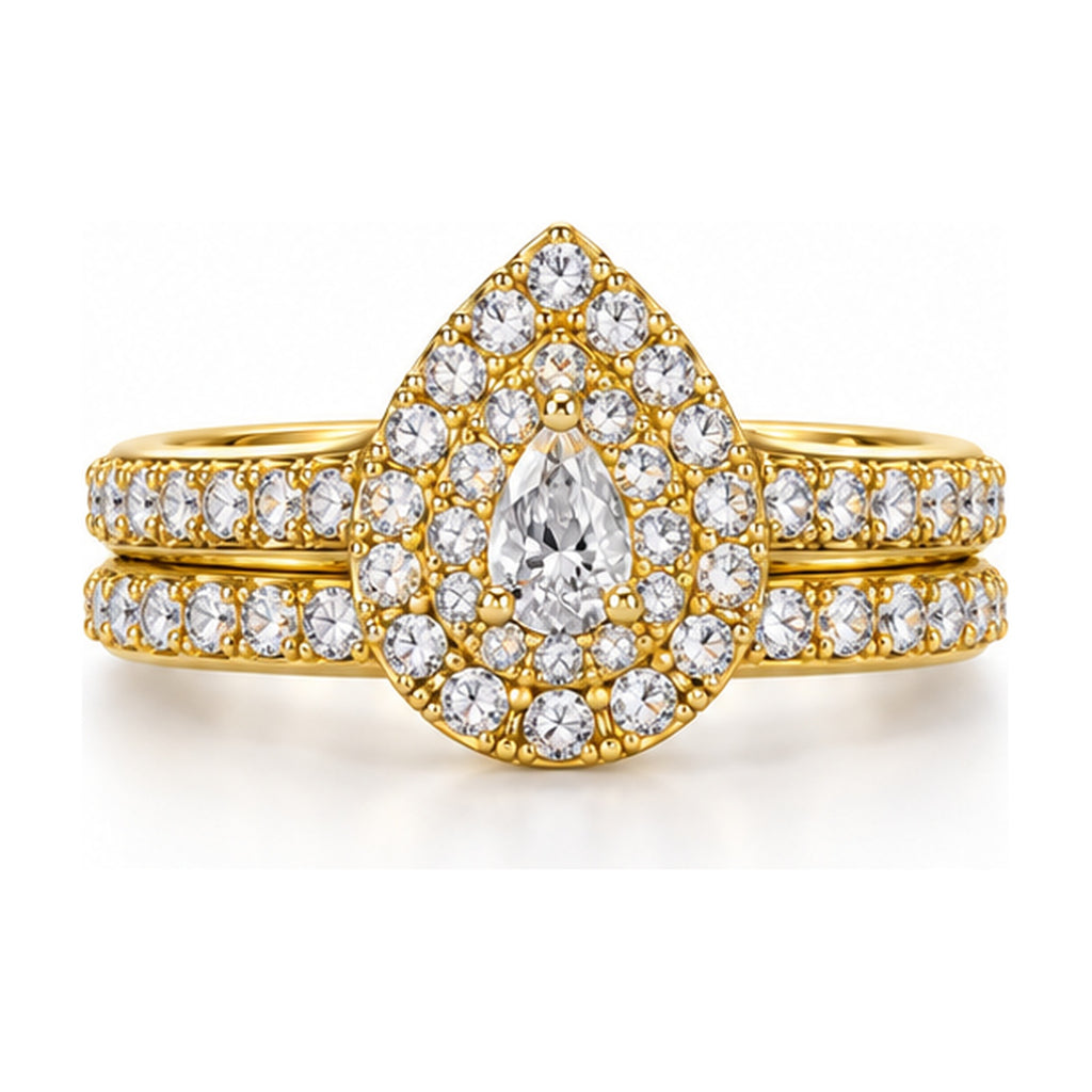 Pear Double Halo Bridal Ring Set, 0.38 ct front view