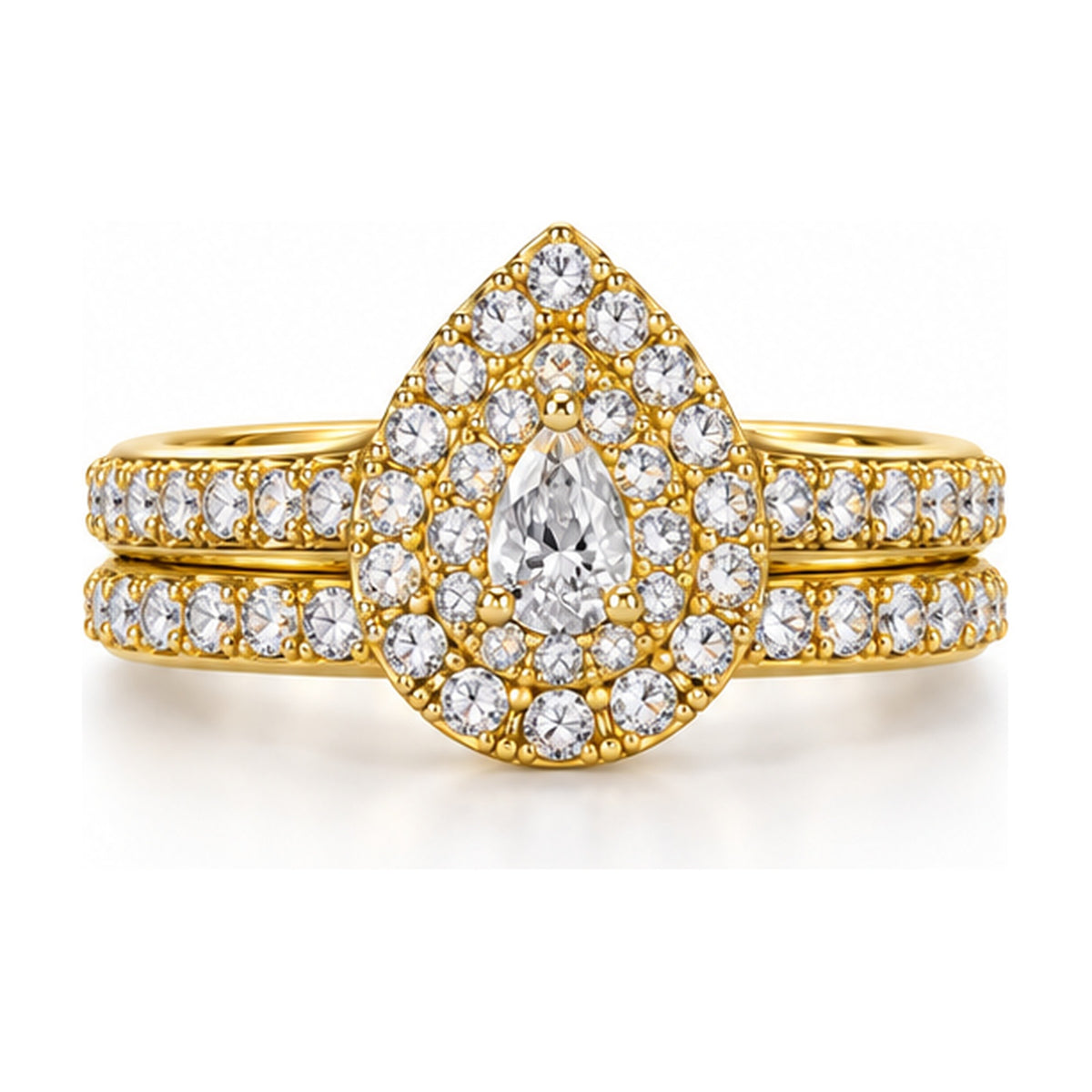 Pear Double Halo Bridal Ring Set, 0.38 ct front view