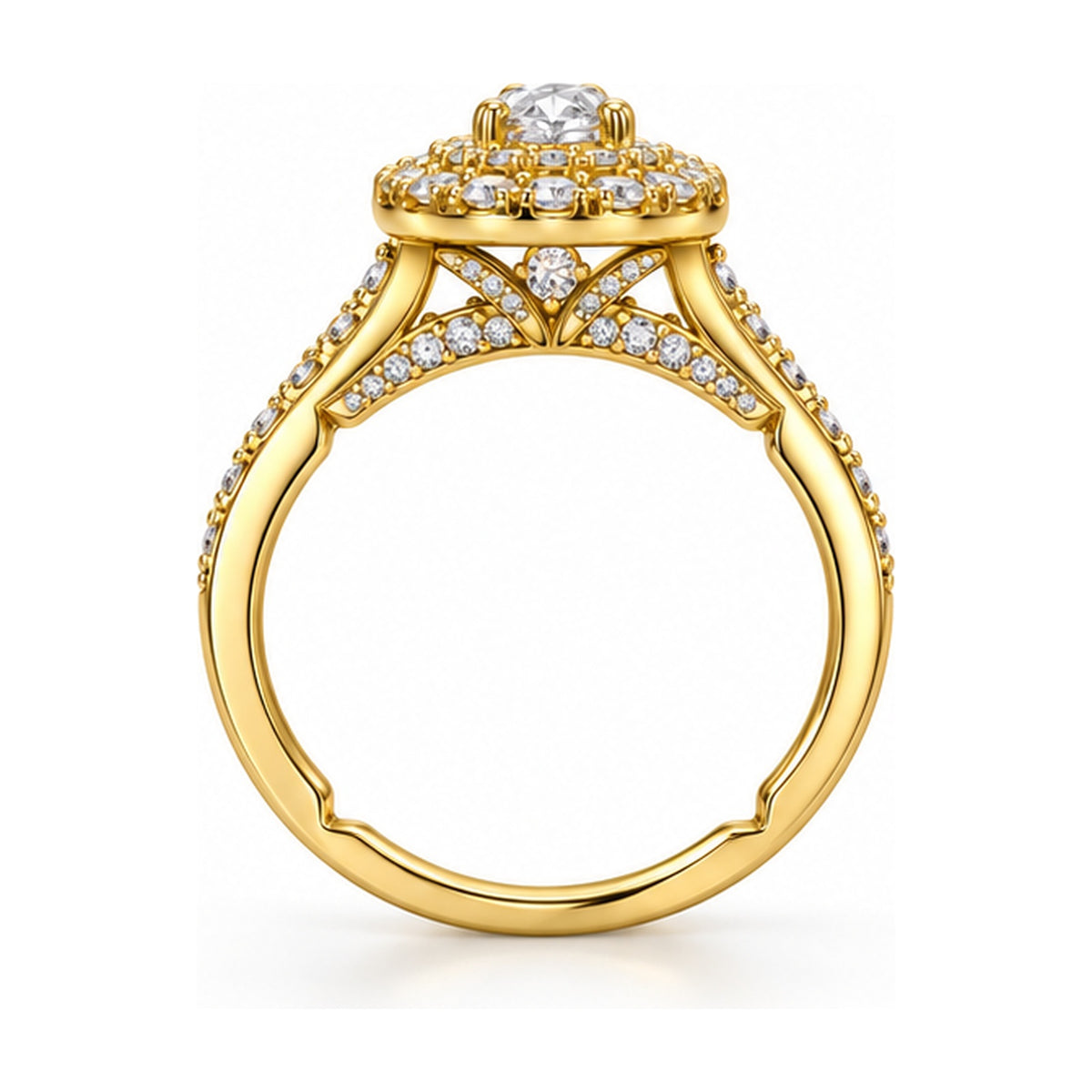 Pear Double Halo Bridal Ring Set, 0.38 ct side view