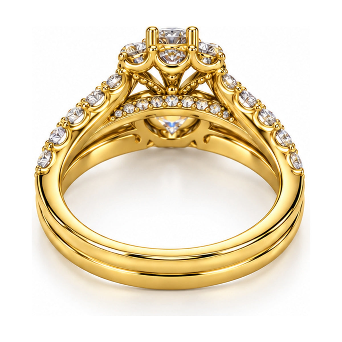 Floral Halo Round Bridal Ring Set, 0.50 ct back view