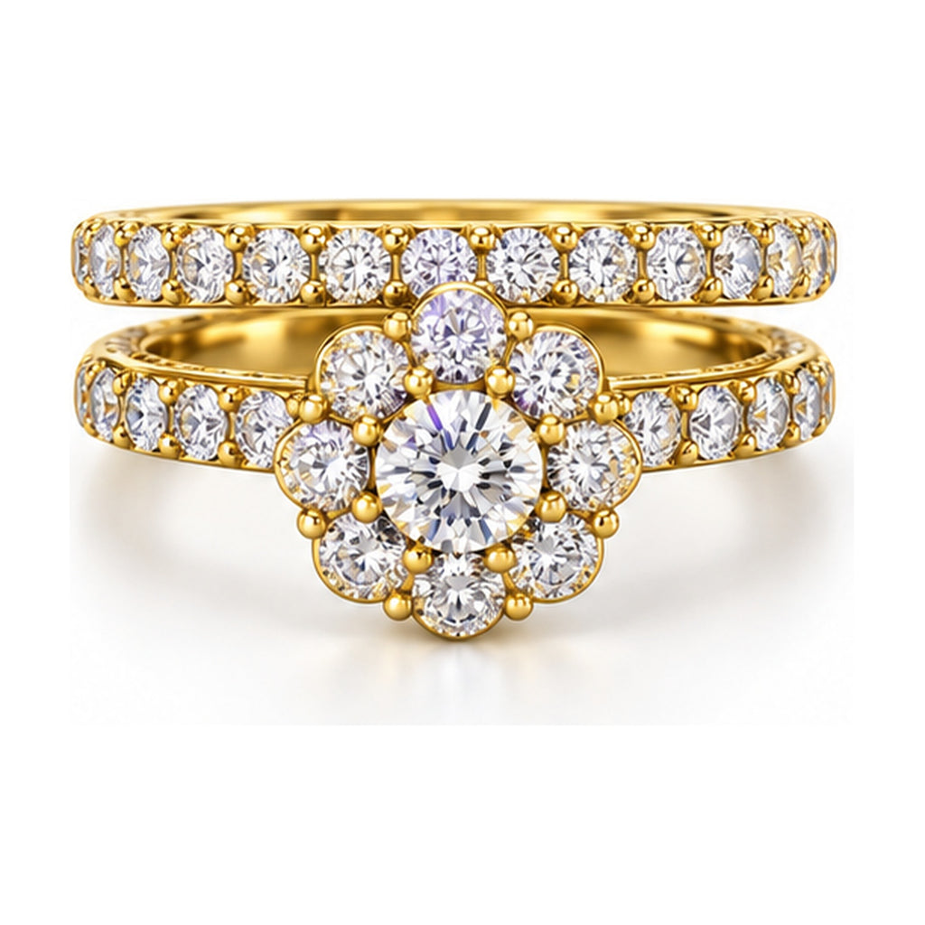 Floral Halo Round Bridal Ring Set, 0.50 ct front view