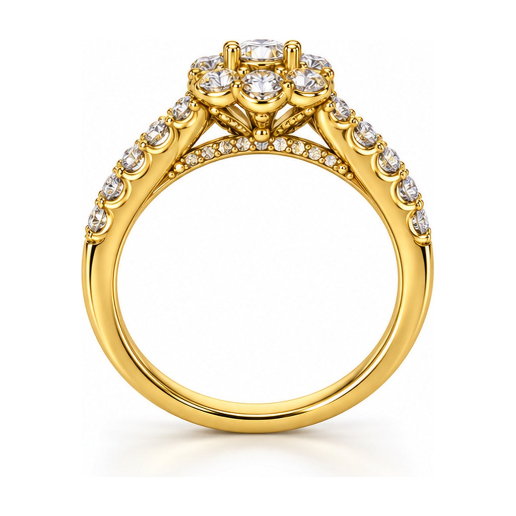 Floral Halo Round Bridal Ring Set, 0.50 ct side view