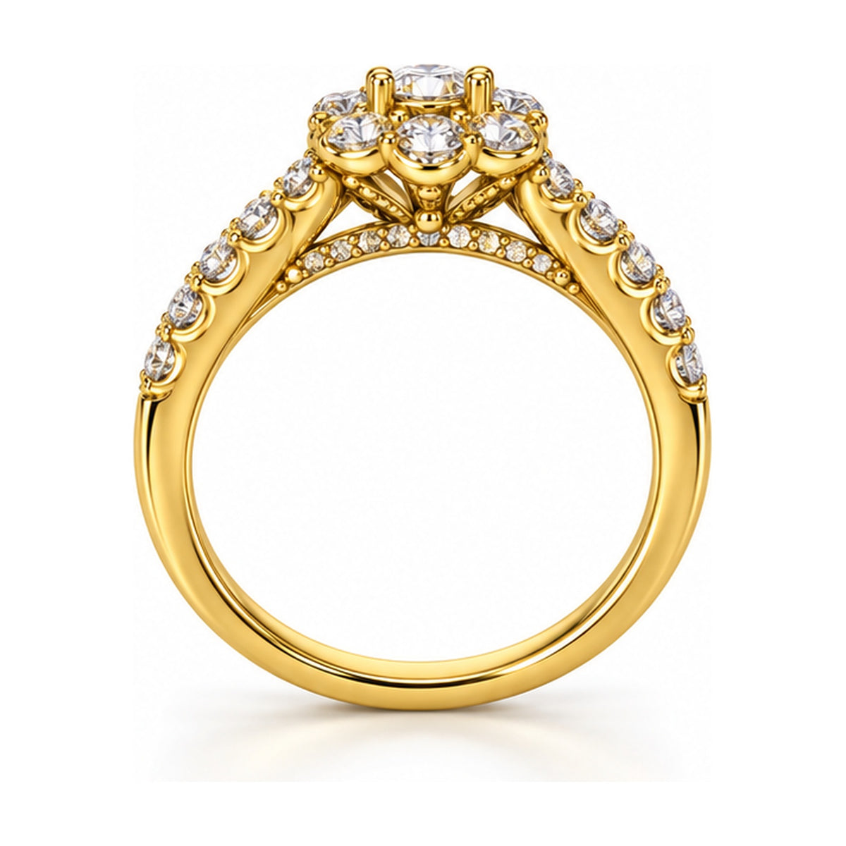 Floral Halo Round Bridal Ring Set, 0.50 ct side view