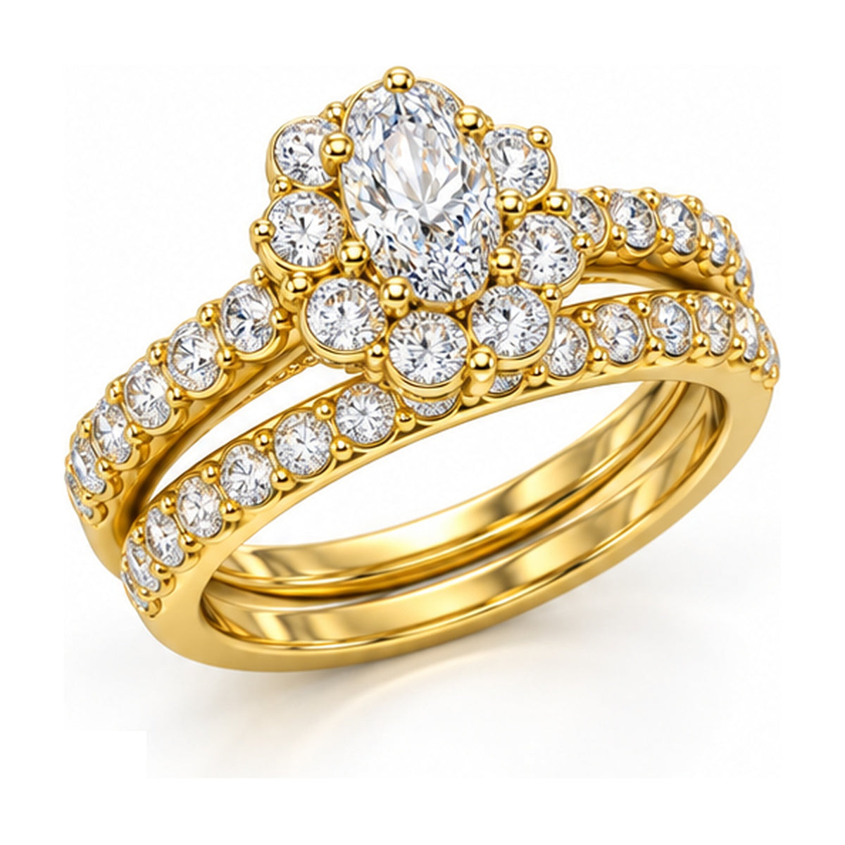 Floral Halo Oval Bridal Ring Set, 0.50 ct angle view