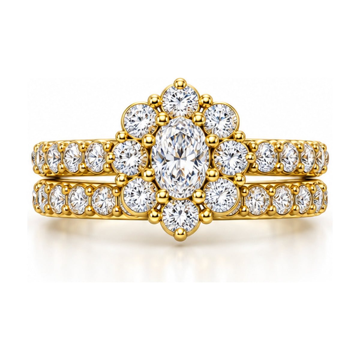 Floral Halo Oval Bridal Ring Set, 0.50 ct front view