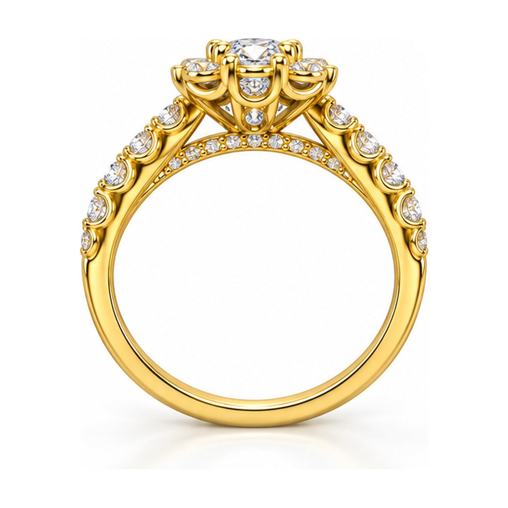Floral Halo Oval Bridal Ring Set, 0.50 ct side view