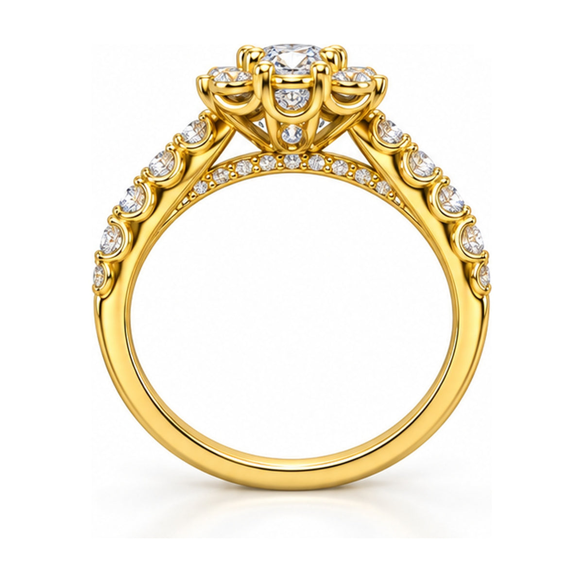 Floral Halo Oval Bridal Ring Set, 0.50 ct side view