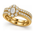 Floral Halo Emerald Cut Three-Row Bridal Ring Set, 0.40 ct angle view