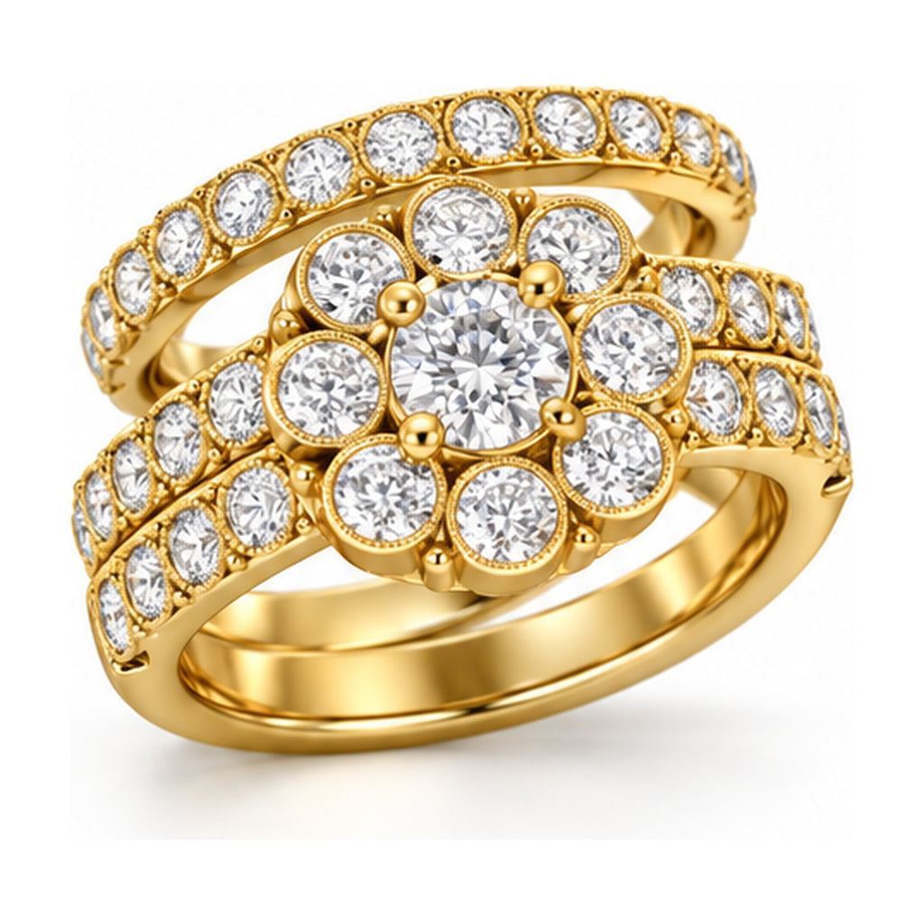 Cushion Halo Round Bridal Ring Set, 0.75 ct angle view