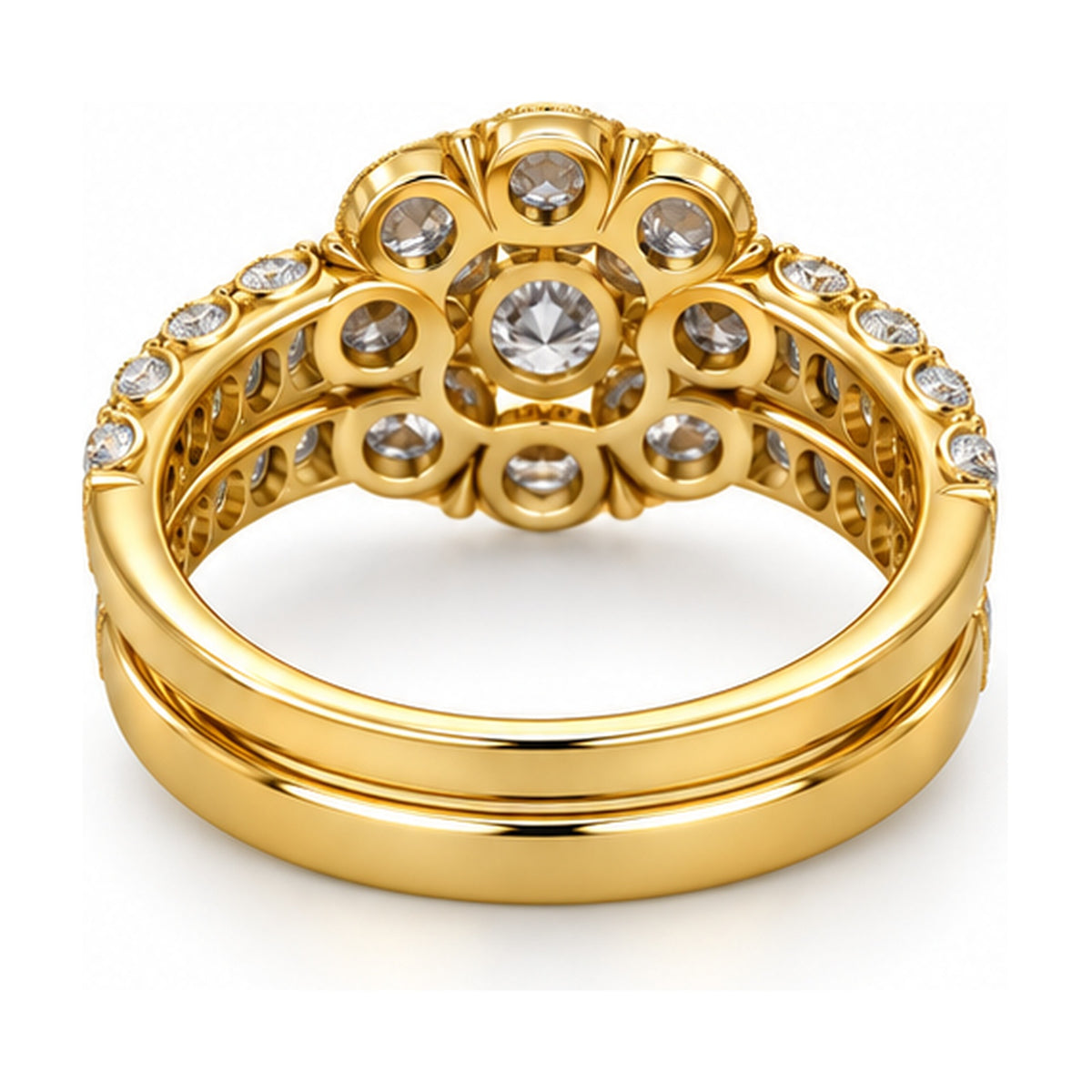 Cushion Halo Round Bridal Ring Set, 0.75 ct back view