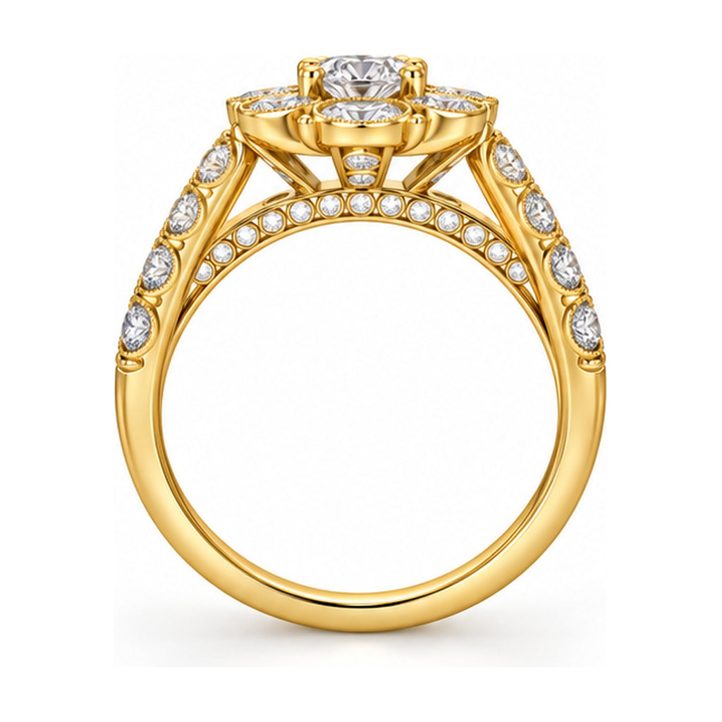 Cushion Halo Round Bridal Ring Set, 0.75 ct side view