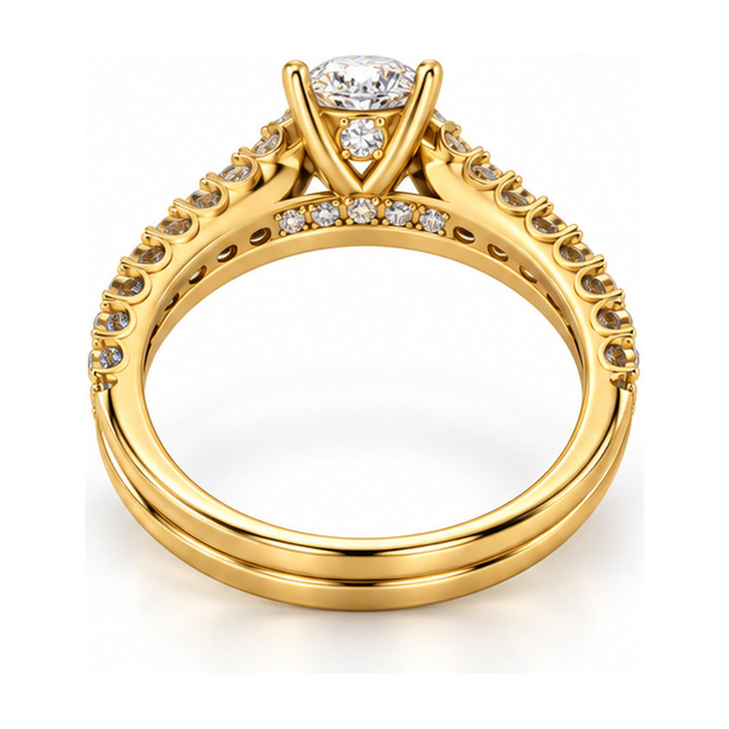 Round Cathedral Pavé Bridal Ring Set, 0.63 ct back view