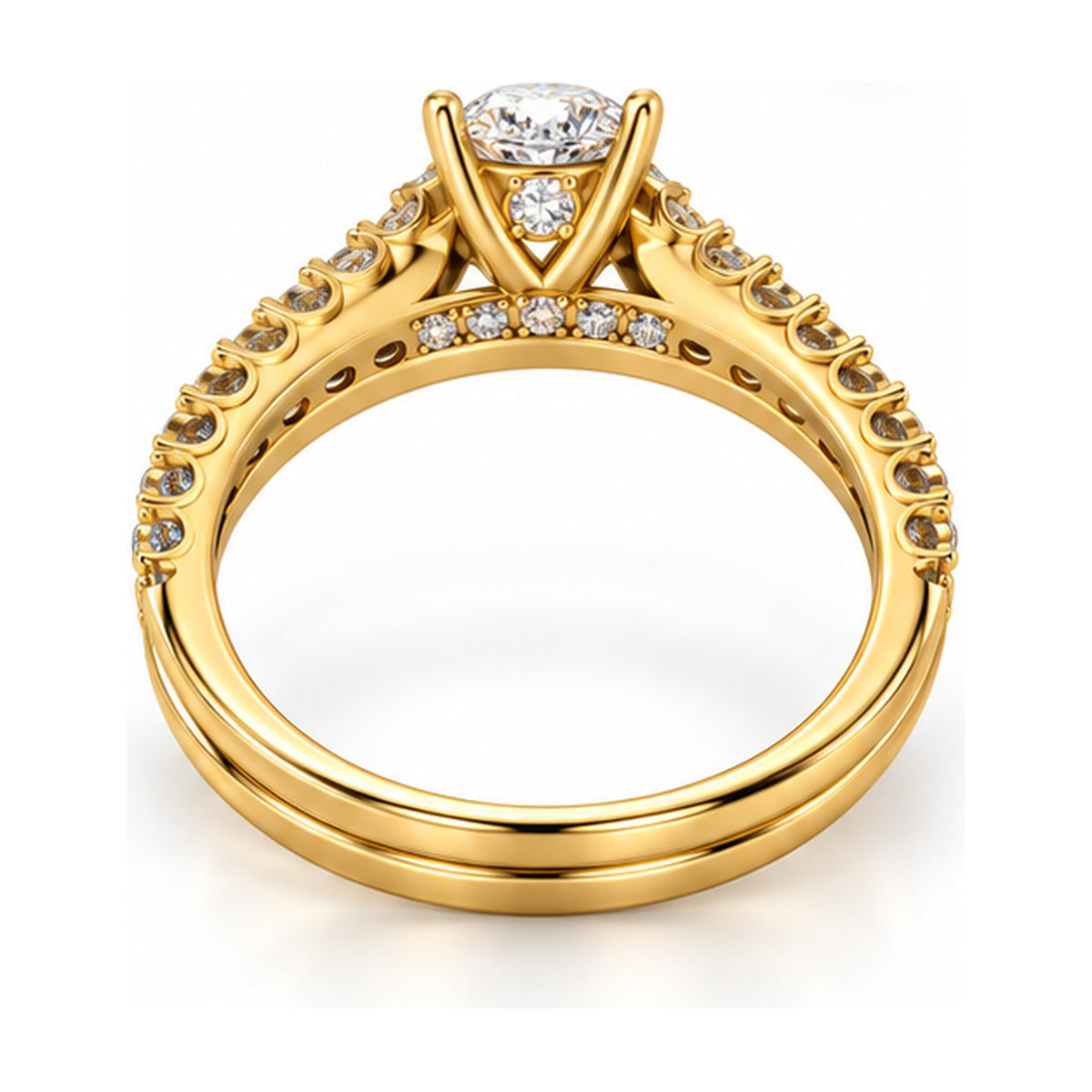 Round Cathedral Pavé Bridal Ring Set, 0.63 ct back view