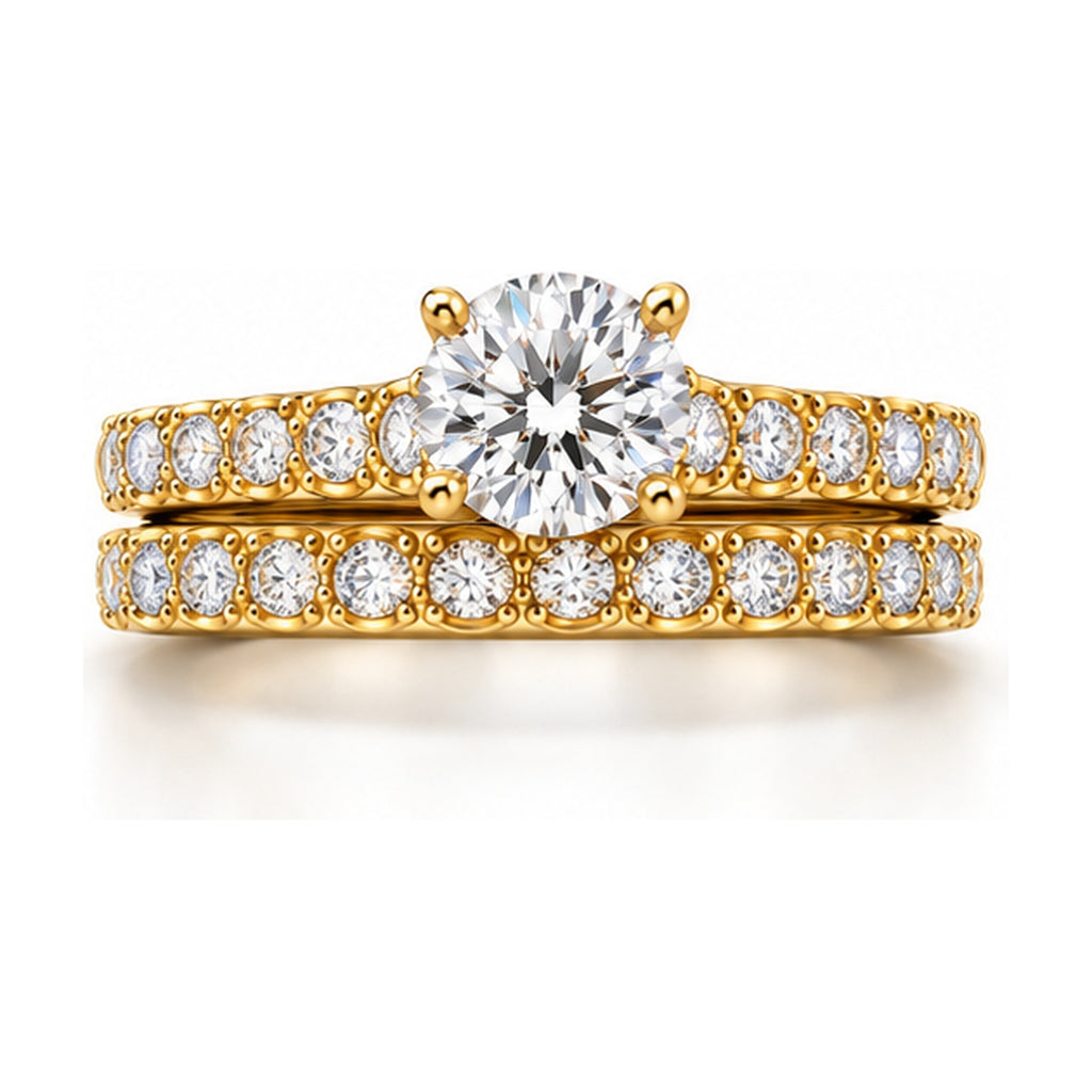 Round Cathedral Pavé Bridal Ring Set, 0.63 ct front view