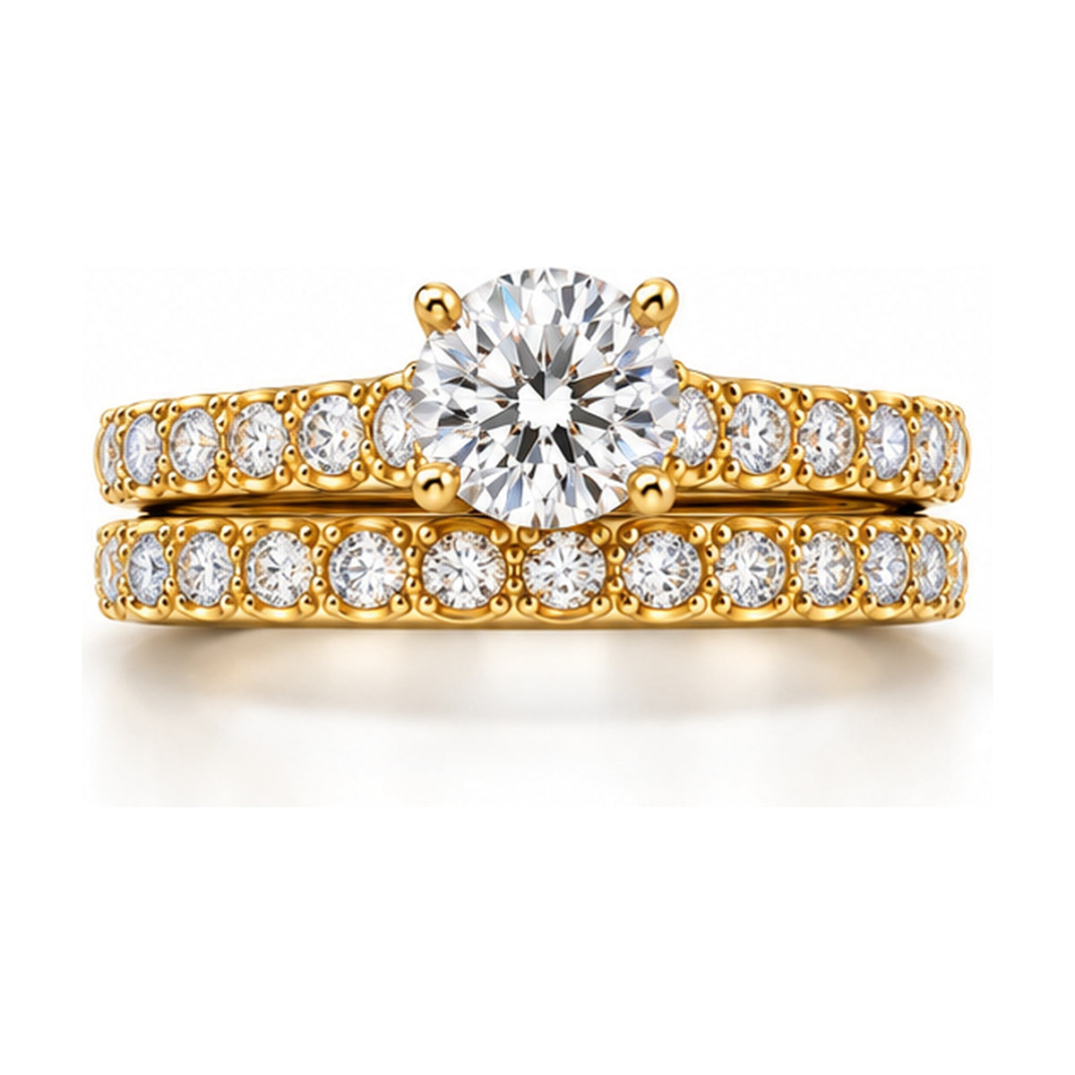 Round Cathedral Pavé Bridal Ring Set, 0.63 ct front view