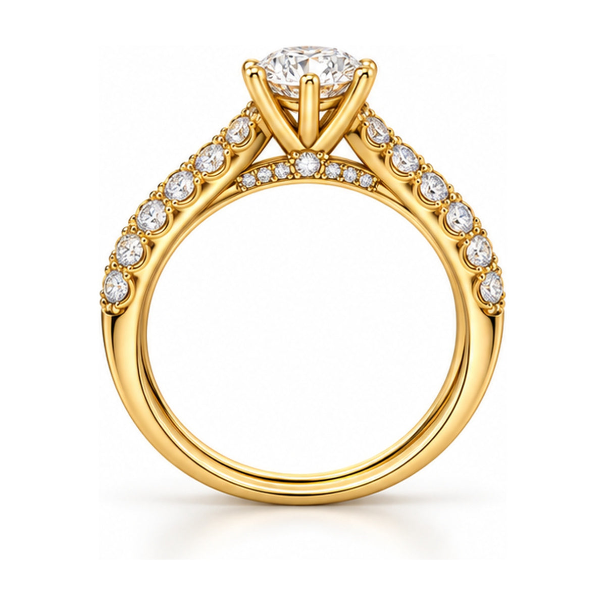 Round Cathedral Pavé Bridal Ring Set, 0.63 ct side view