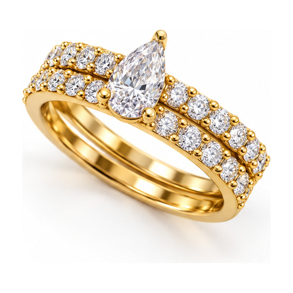 Pear Cathedral Pavé Bridal Ring Set, 0.63 ct angle view