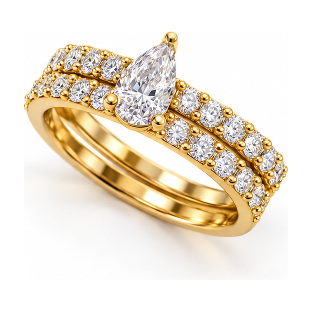 Pear Cathedral Pavé Bridal Ring Set, 0.63 ct angle view