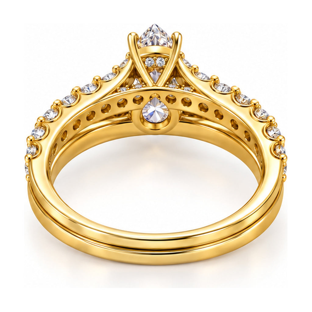 Pear Cathedral Pavé Bridal Ring Set, 0.63 ct back view