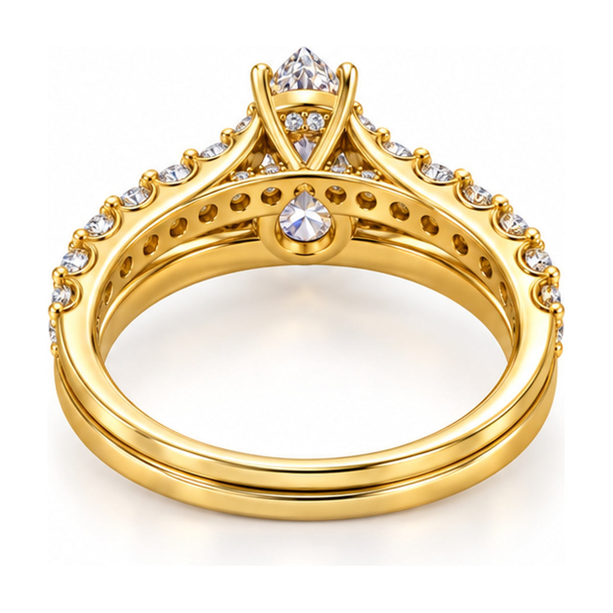 Pear Cathedral Pavé Bridal Ring Set, 0.63 ct back view