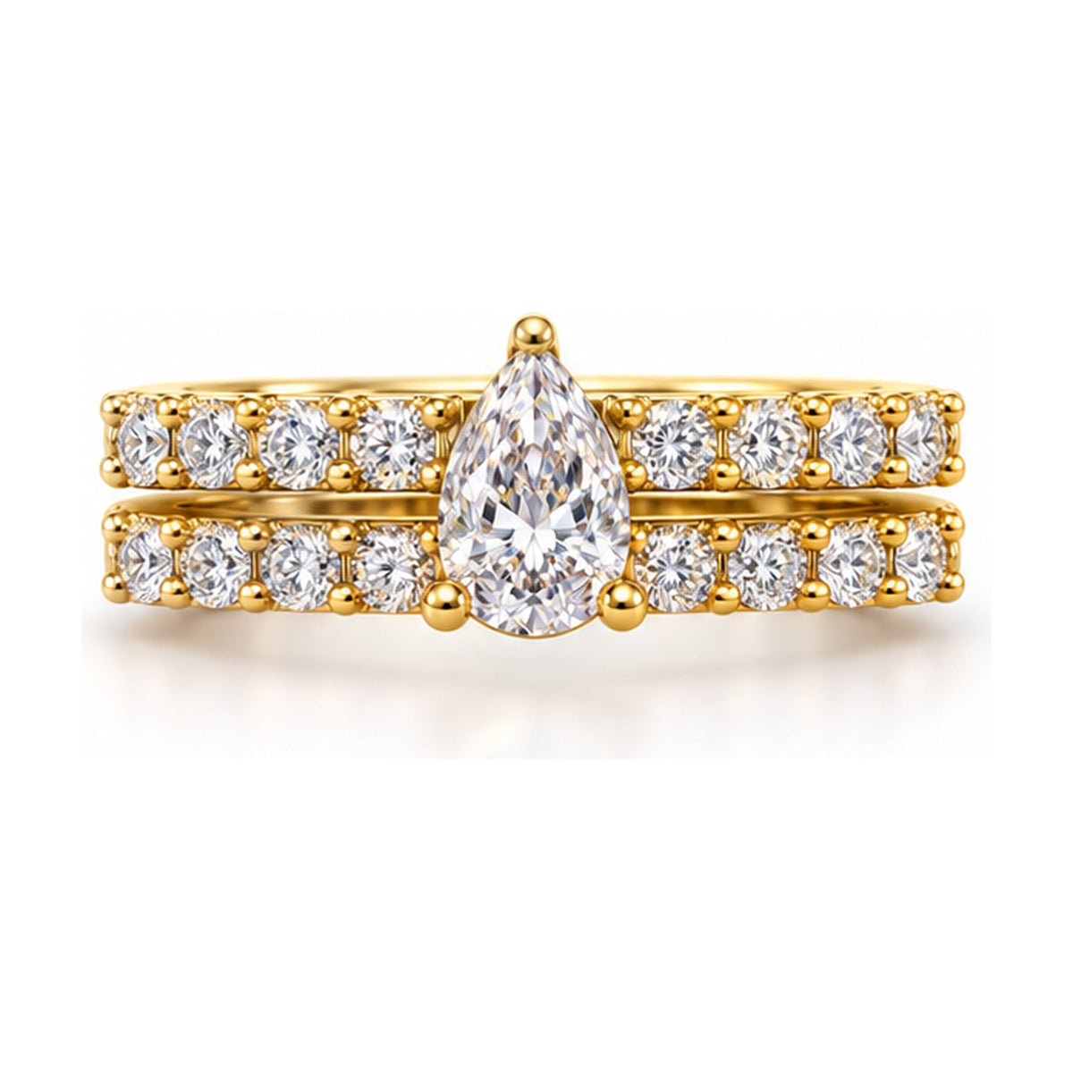 Pear Cathedral Pavé Bridal Ring Set, 0.63 ct front view