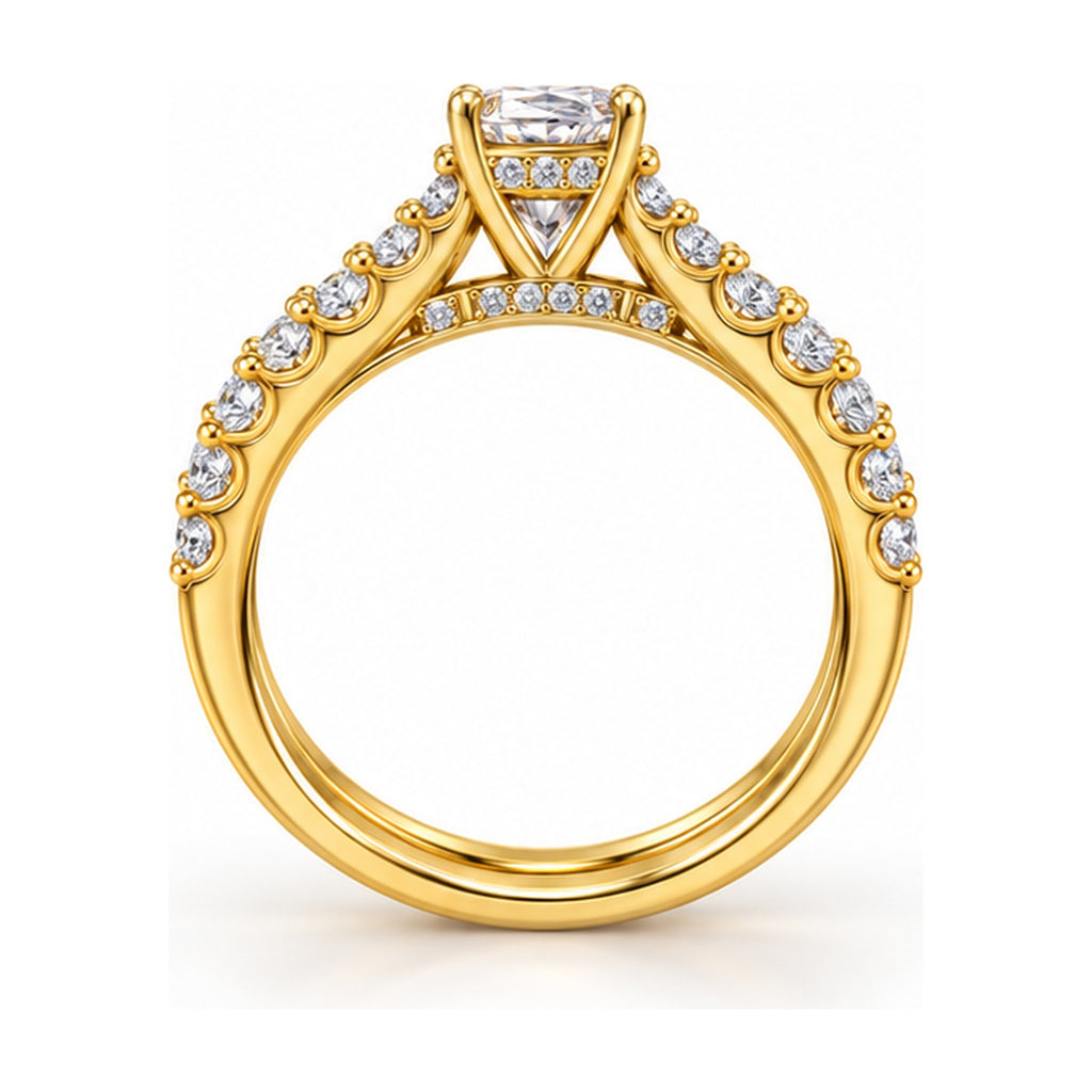 Pear Cathedral Pavé Bridal Ring Set, 0.63 ct side view