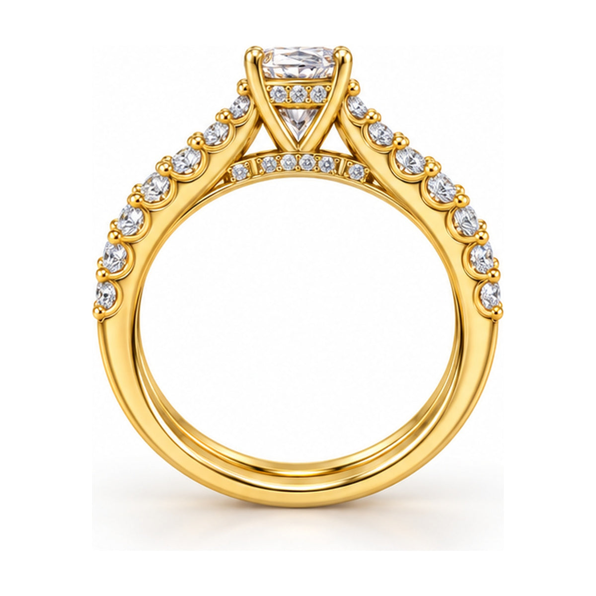 Pear Cathedral Pavé Bridal Ring Set, 0.63 ct side view