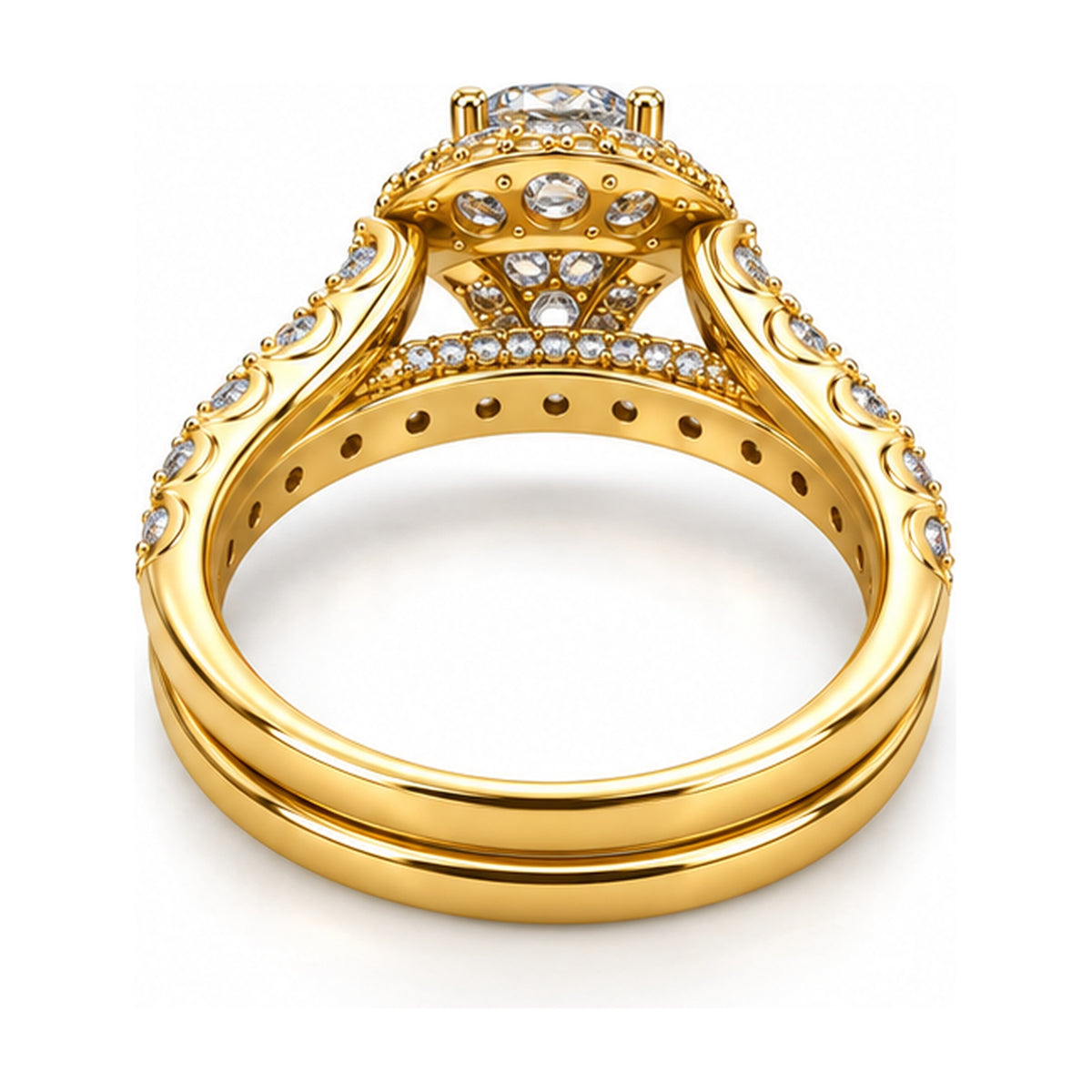 Round Halo Pavé Bridal Ring Set, 0.65 ct back view