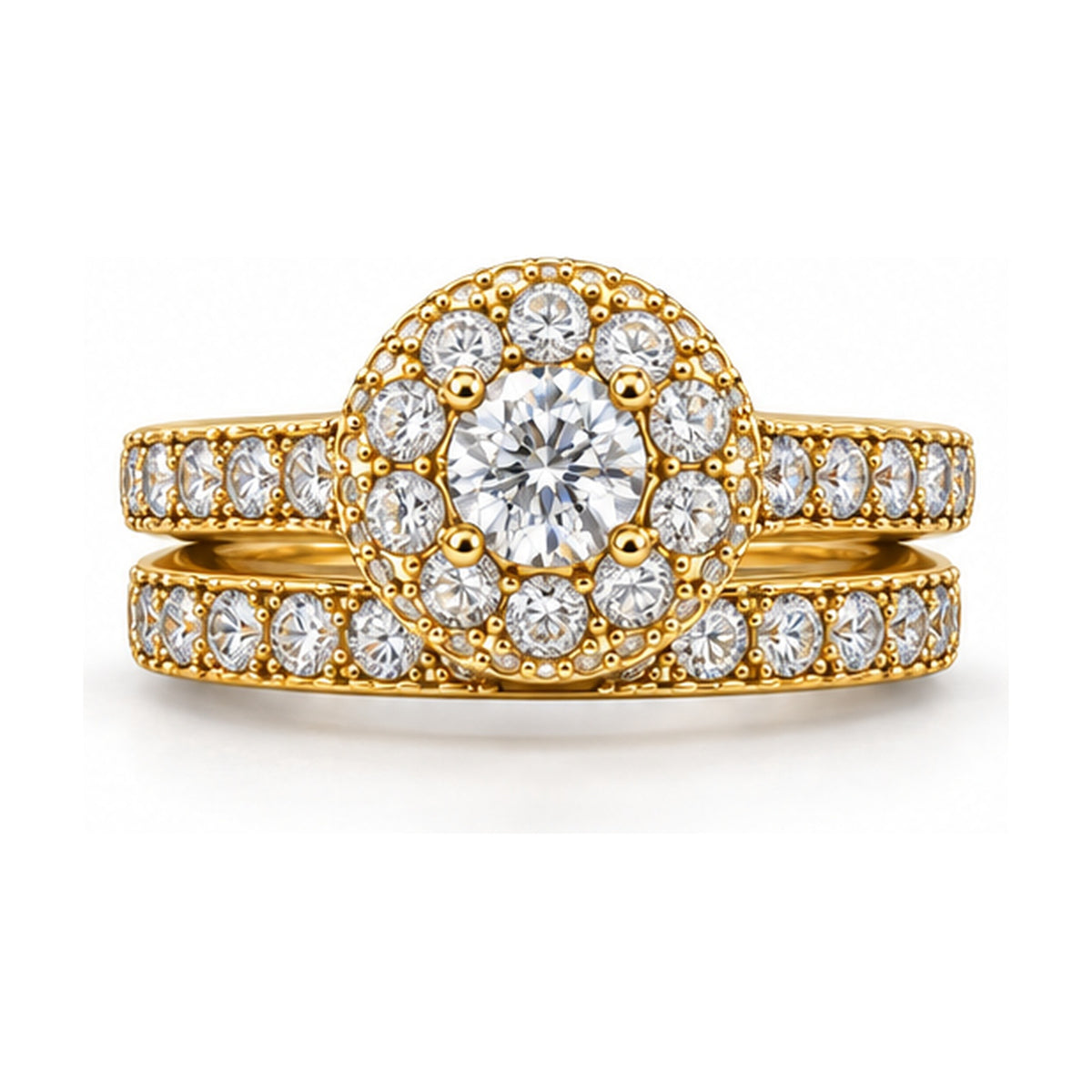 Round Halo Pavé Bridal Ring Set, 0.65 ct front view