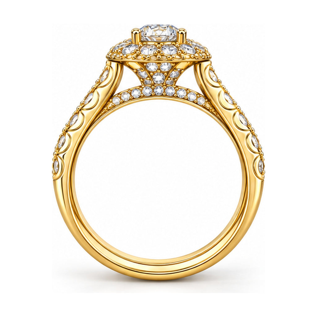 Round Halo Pavé Bridal Ring Set, 0.65 ct side view