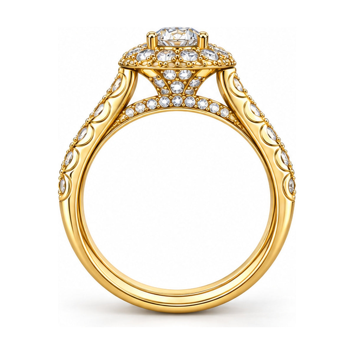 Round Halo Pavé Bridal Ring Set, 0.65 ct side view