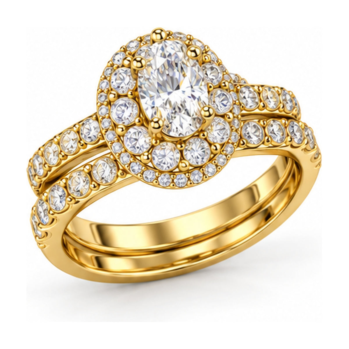 Oval Halo Pavé Bridal Ring Set, 0.65 ct angle view