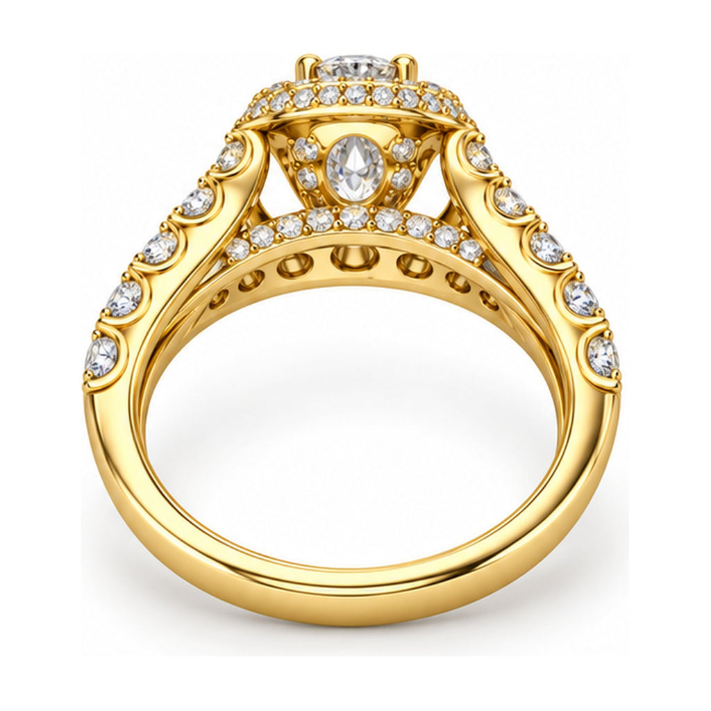 Oval Halo Pavé Bridal Ring Set, 0.65 ct back view