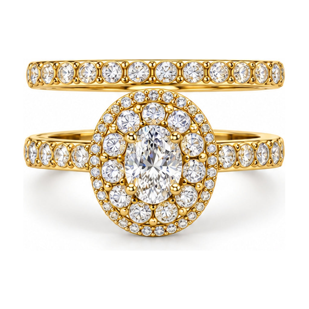 Oval Halo Pavé Bridal Ring Set, 0.65 ct front view