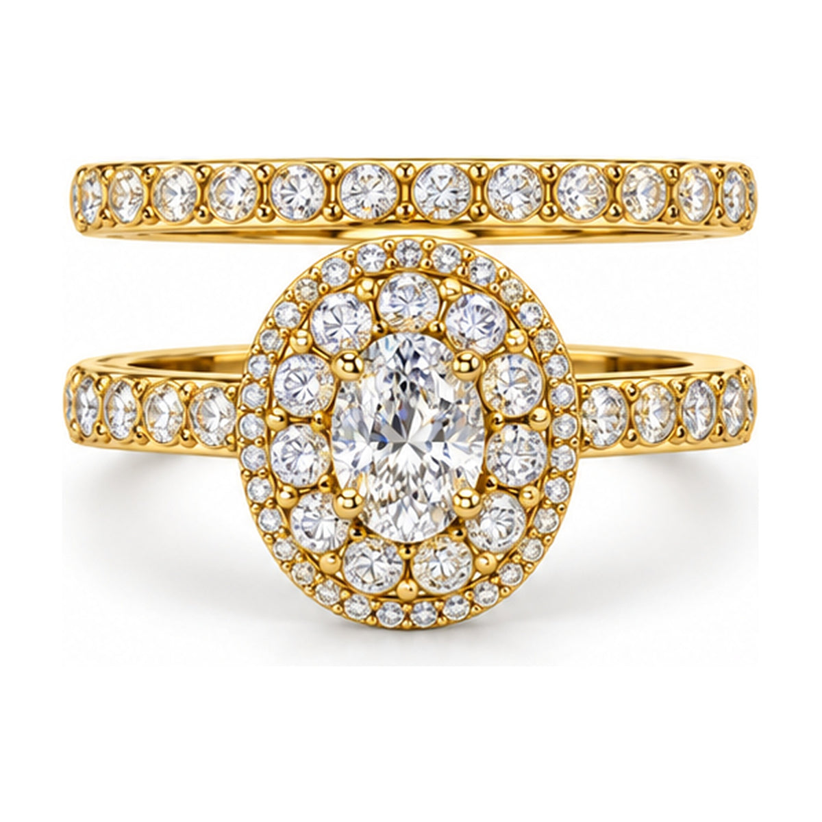 Oval Halo Pavé Bridal Ring Set, 0.65 ct front view
