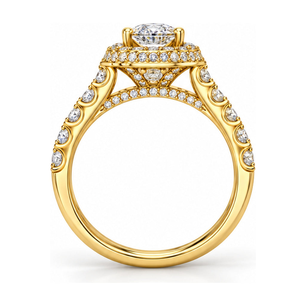 Oval Halo Pavé Bridal Ring Set, 0.65 ct side view