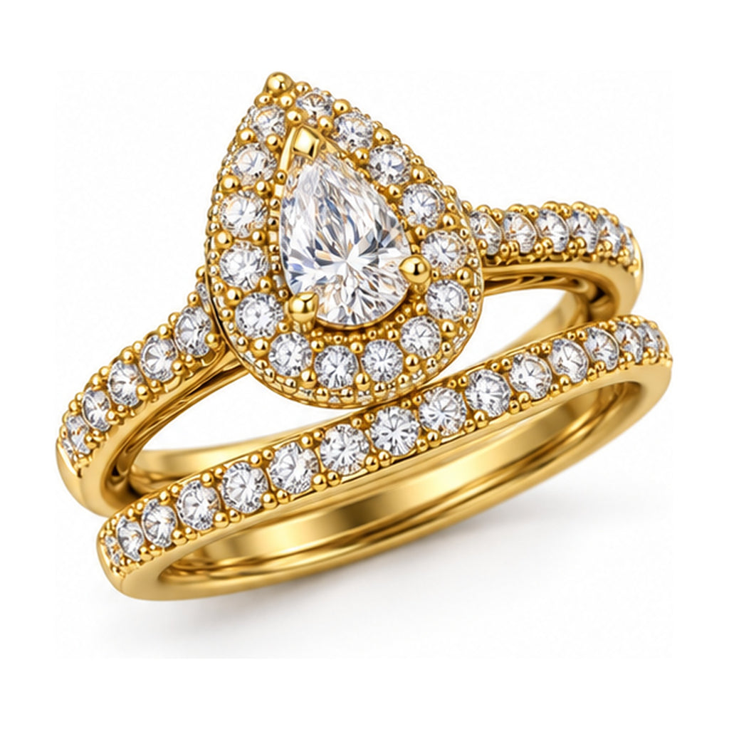 Pear Halo Pavé Bridal Ring Set, 0.50 ct angle view