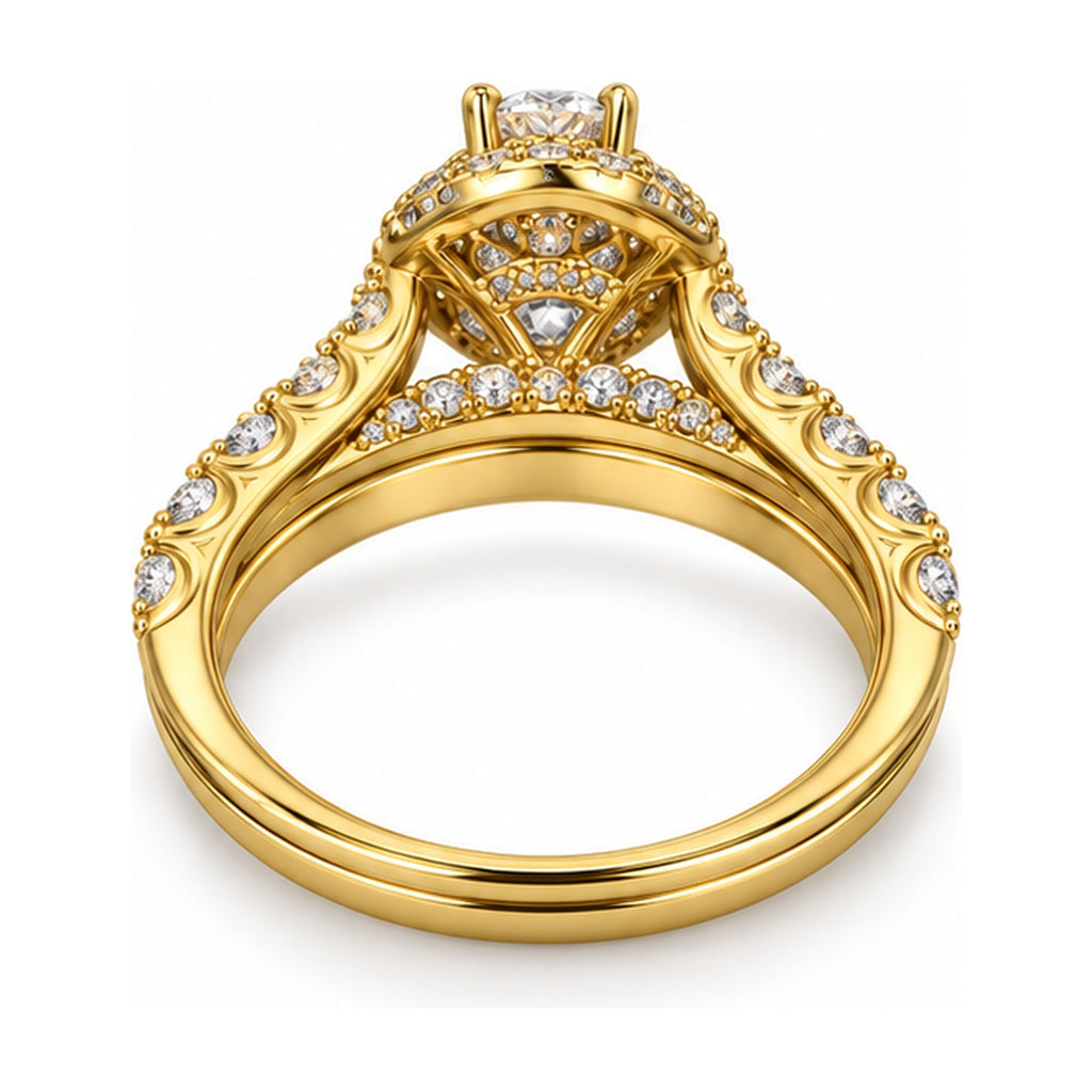 Pear Halo Pavé Bridal Ring Set, 0.50 ct back view
