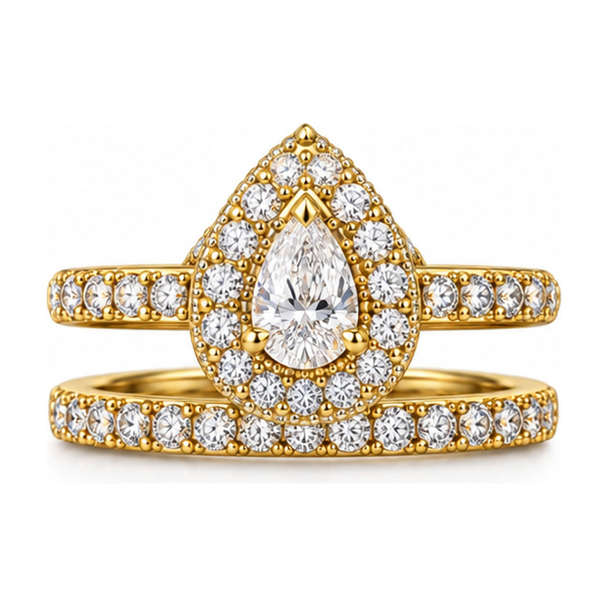 Pear Halo Pavé Bridal Ring Set, 0.50 ct front view