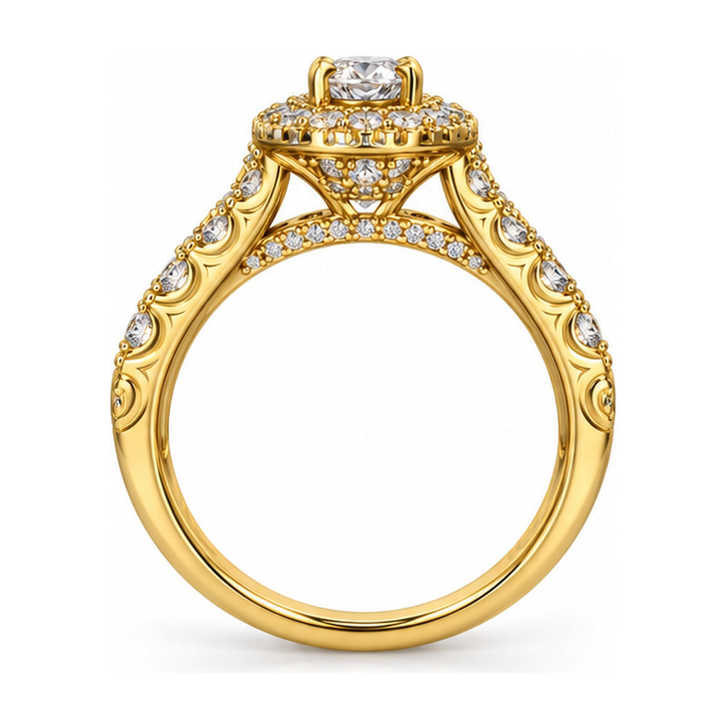 Pear Halo Pavé Bridal Ring Set, 0.50 ct side view