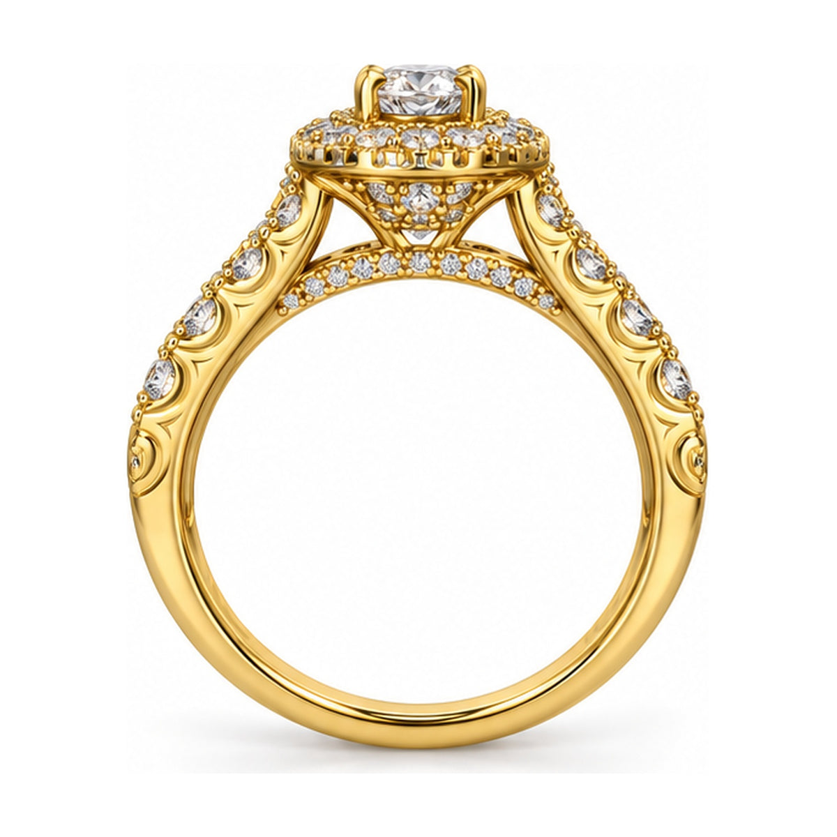 Pear Halo Pavé Bridal Ring Set, 0.50 ct side view