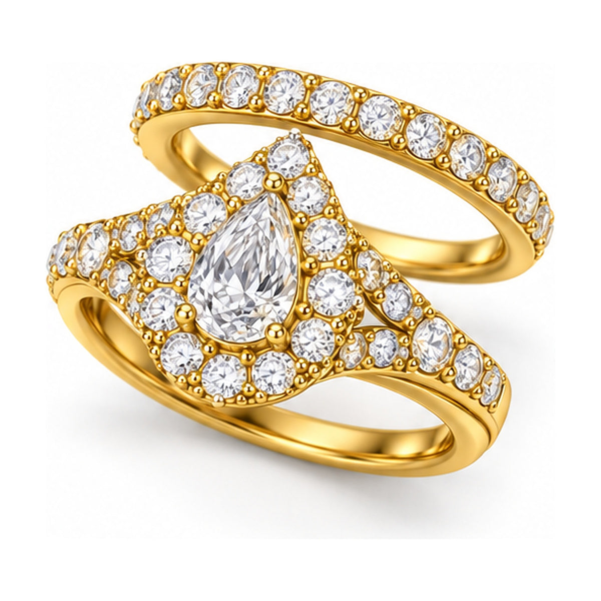Pear Halo Split Shank Bridal Ring Set, 0.75 ct angle view