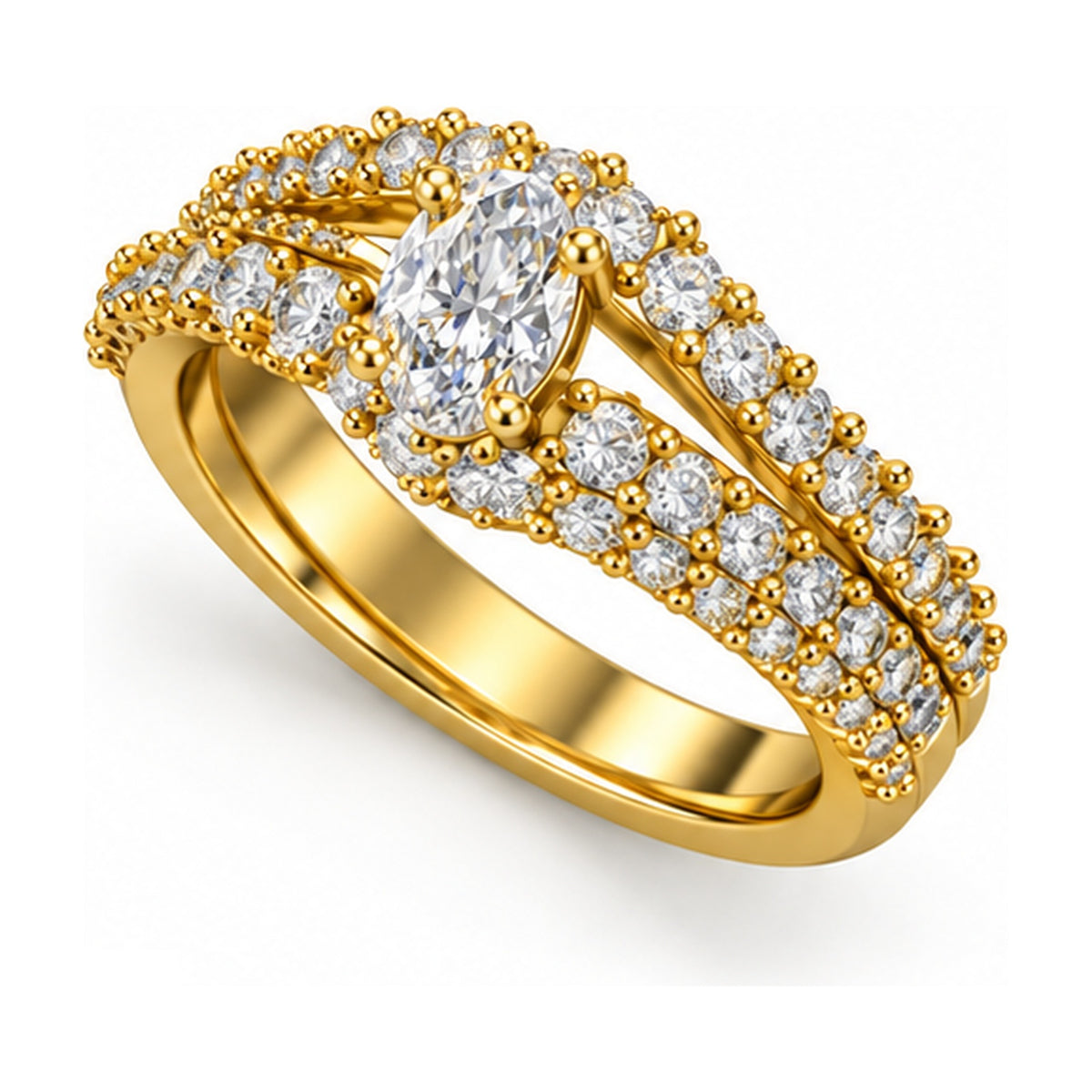 Oval Pavé Split Shank Engagement Ring, 0.50 ct angle view