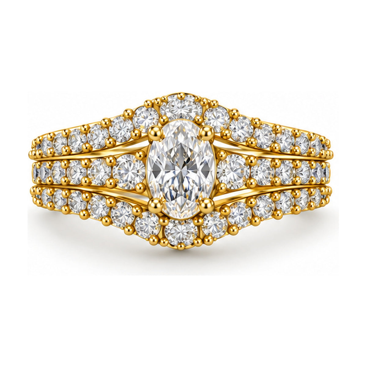Oval Pavé Split Shank Engagement Ring, 0.50 ct front view