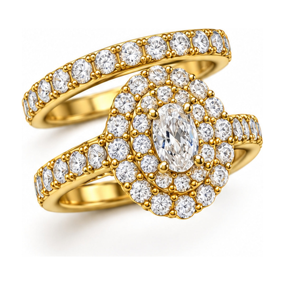 Oval Double Halo Pavé Bridal Ring Set, 0.50 ct angle view