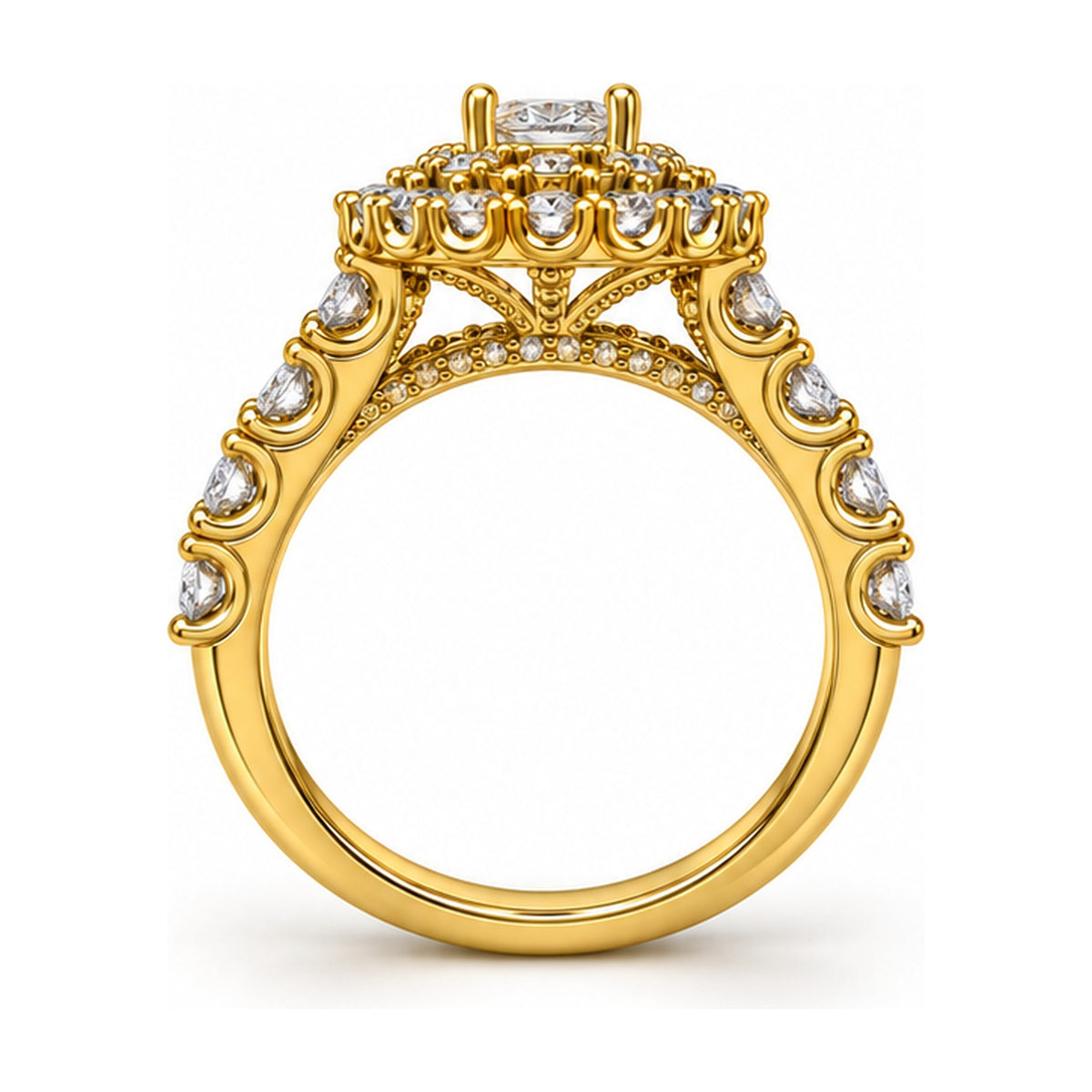 Oval Double Halo Pavé Bridal Ring Set, 0.50 ct back view