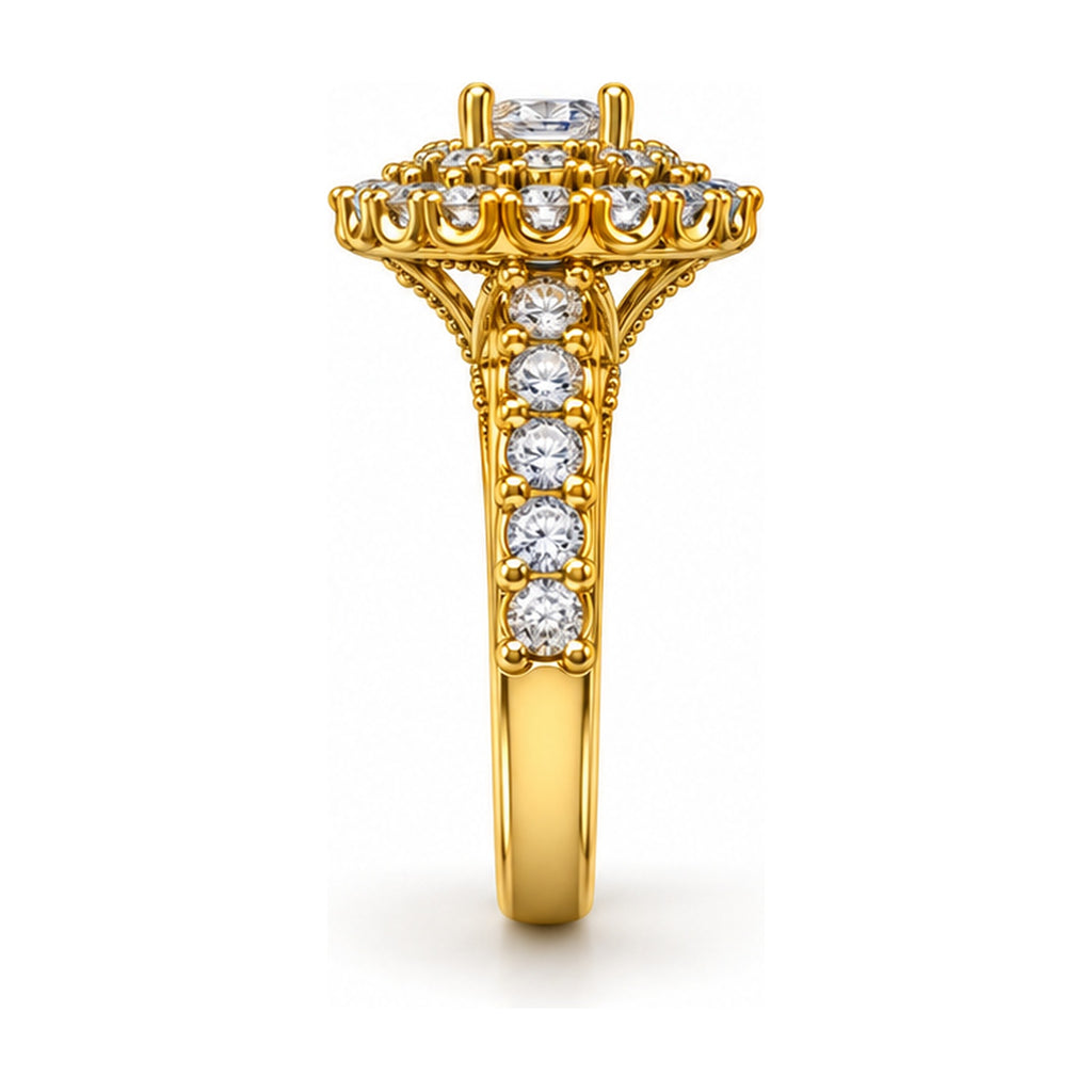 Oval Double Halo Pavé Bridal Ring Set, 0.50 ct side view