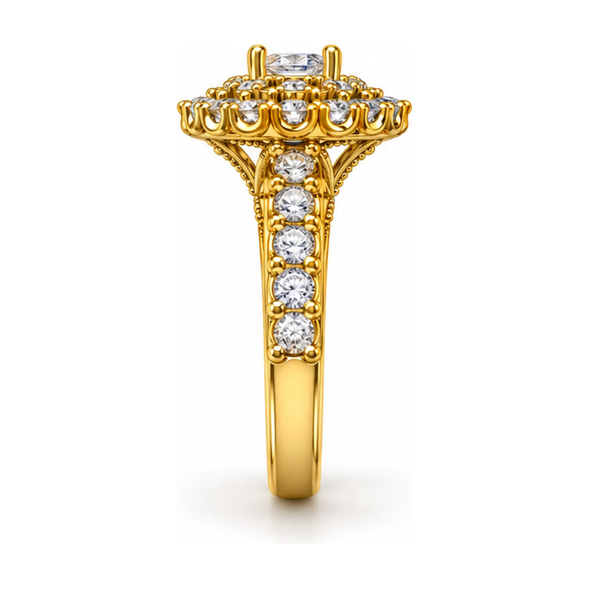 Oval Double Halo Pavé Bridal Ring Set, 0.50 ct side view