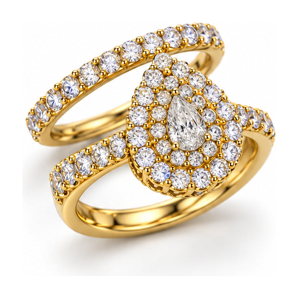 Pear Double Halo Pavé Bridal Ring Set, 0.50 ct angle view