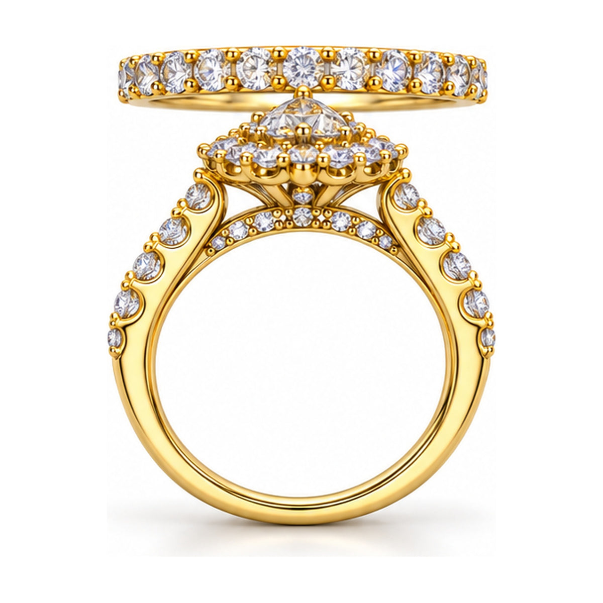 Pear Double Halo Pavé Bridal Ring Set, 0.50 ct side view
